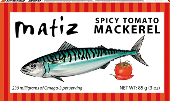 Matiz Spicy Tomato Mackerel is a 3 oz tin 